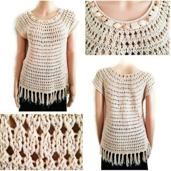 Ruby Rd. Other - Ruby Rd. Women's Crochet Knit Fringe Tassel Hem Swim Cover-Up Top Size Medium